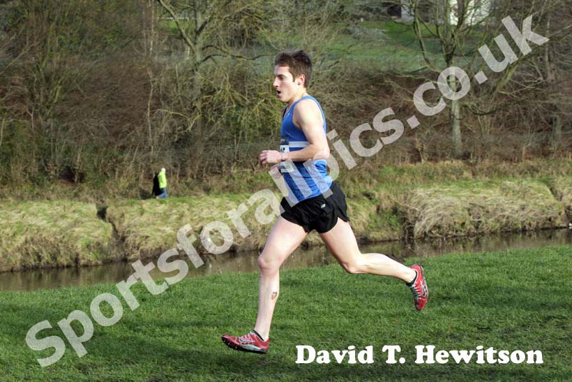 Lewis Timmins on his way to bringing Morpeth Harriers home in first place, 2013 Durham Cathedral Relays senior mens race.